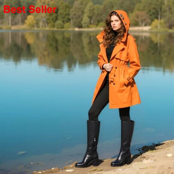 Knee High Boots Wide Calf Leather Square Toe Platform Chunky Heel Half Zip - Picture 6 of 6